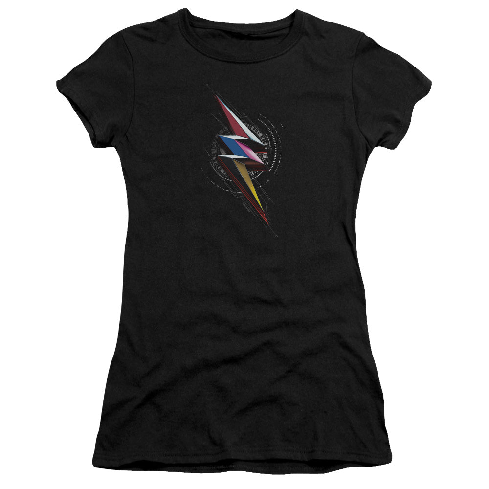 Power Rangers Bolt Sigil Junior Sheer Cap Sleeve Womens T Shirt Black