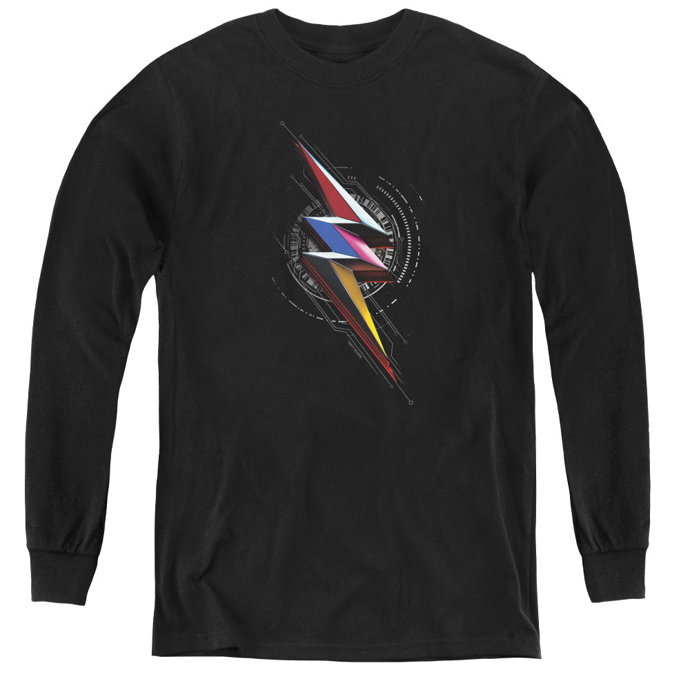 Power Rangers Bolt Sigil Long Sleeve Kids Youth T Shirt Black