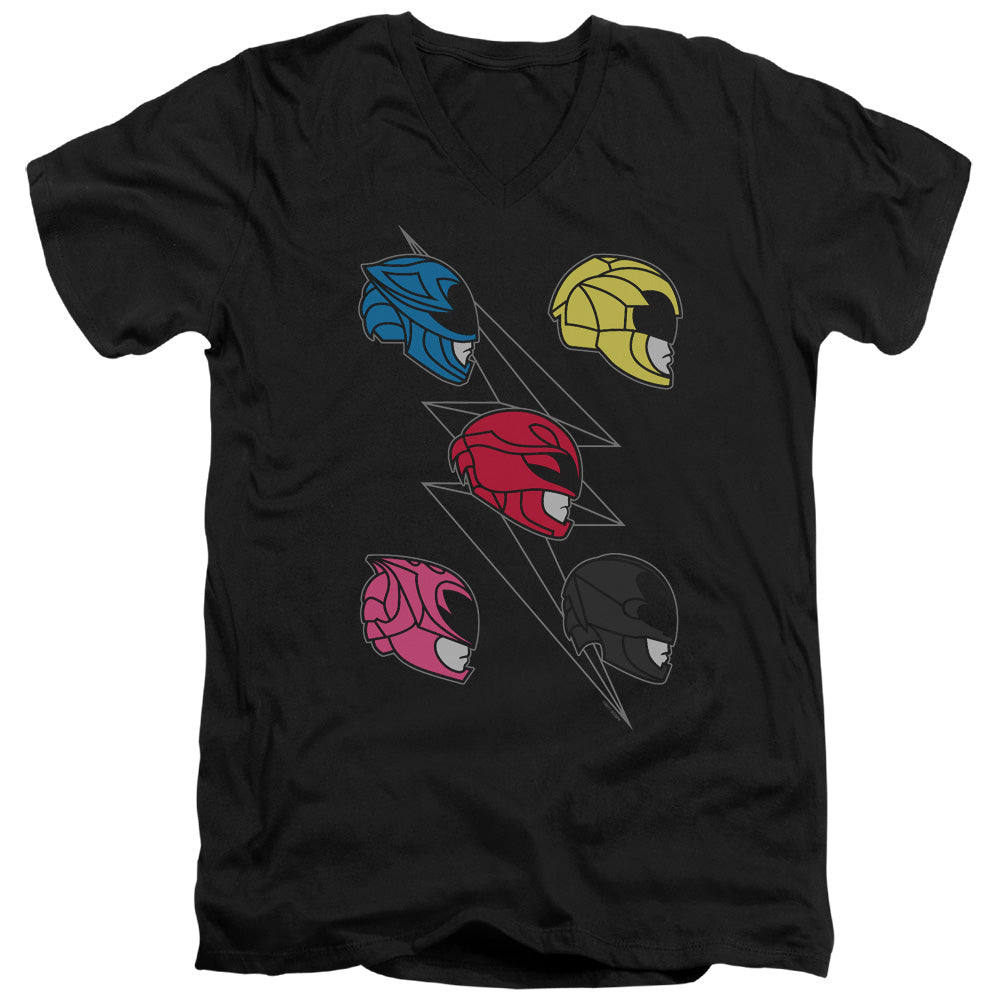 Power Rangers Line Helmets Mens Slim Fit V-Neck T Shirt Black