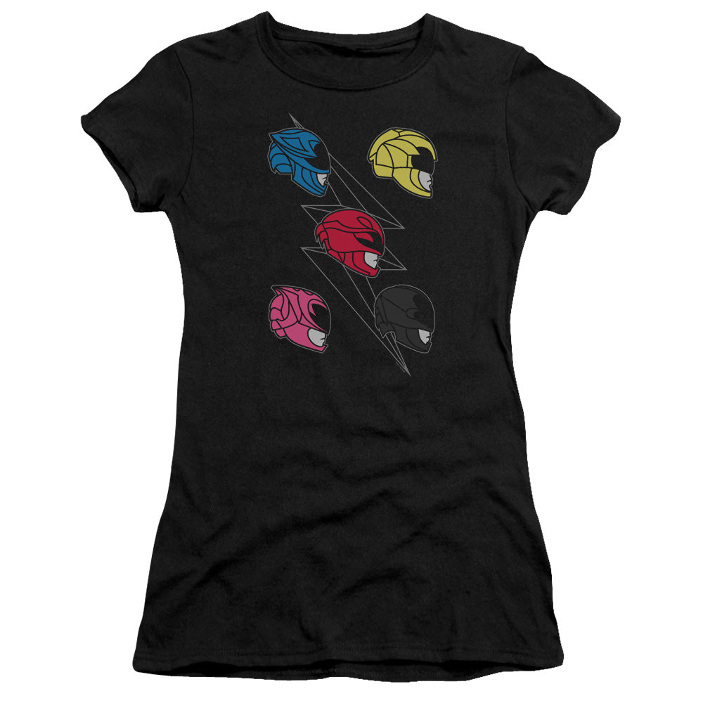 Power Rangers Line Helmets Junior Sheer Cap Sleeve Womens T Shirt Black