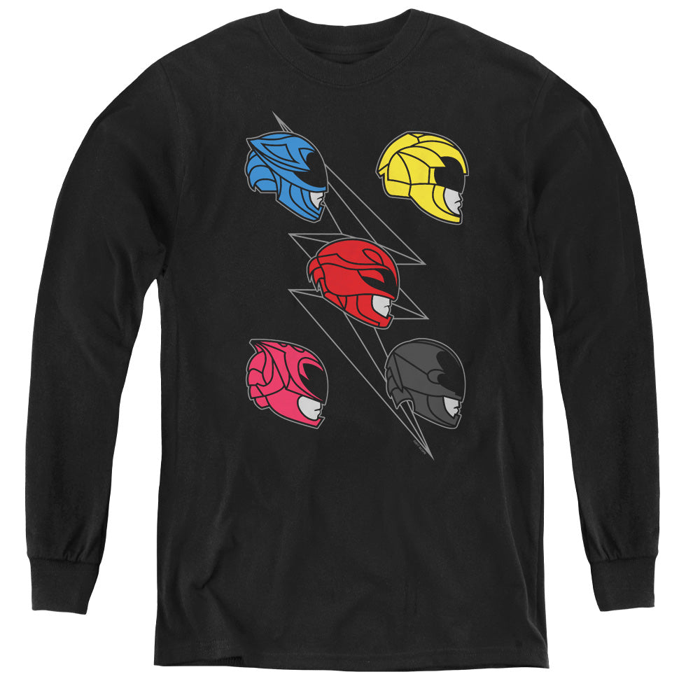 Power Rangers Line Helmets Long Sleeve Kids Youth T Shirt Black