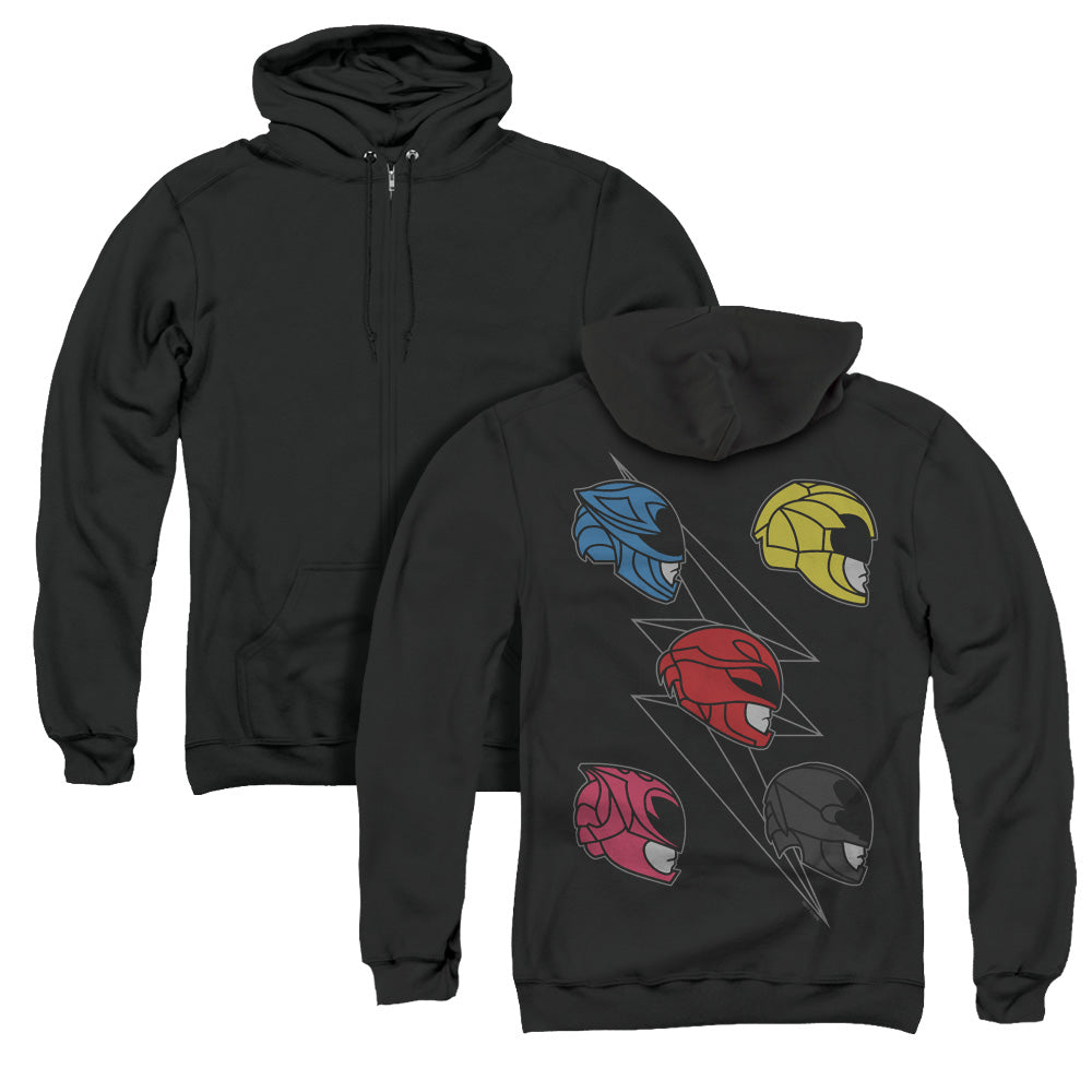 Power Rangers Line Helmets Back Print Zipper Mens Hoodie Black