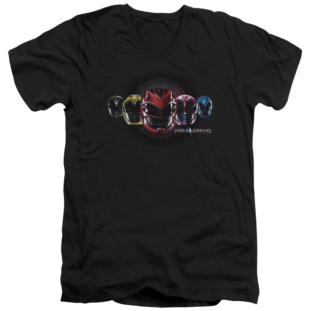 Power Rangers Head Group Mens Slim Fit V-Neck T Shirt Black