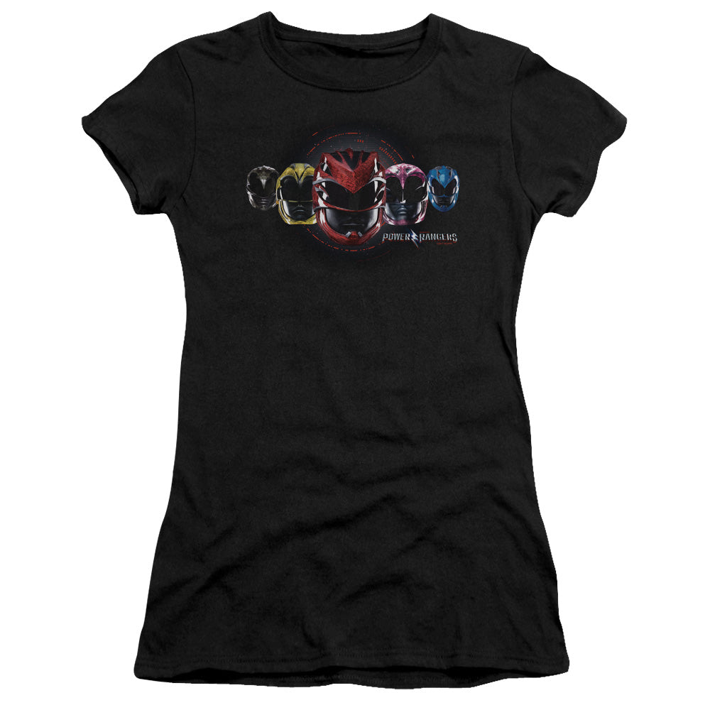 Power Rangers Head Group Junior Sheer Cap Sleeve Womens T Shirt Black