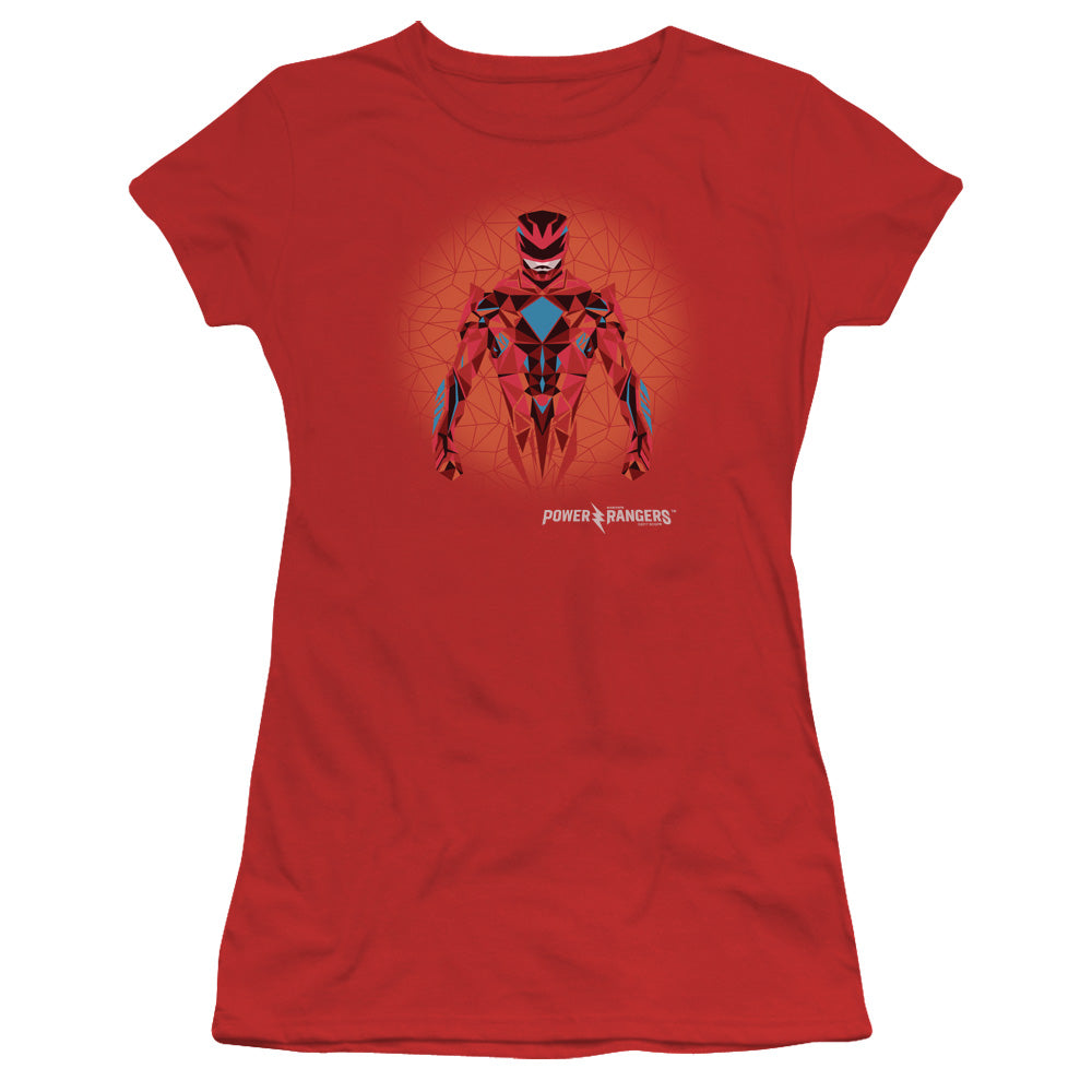 Power Rangers Red Power Ranger Graphic Junior Sheer Cap Sleeve Womens T Shirt Red