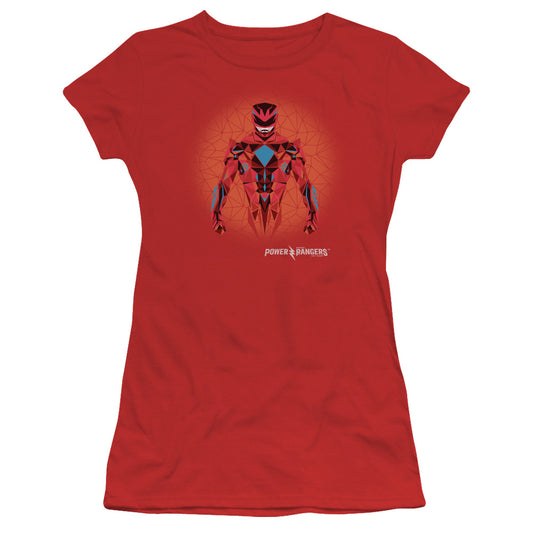 Power Rangers Red Power Ranger Graphic Junior Sheer Cap Sleeve Womens T Shirt Red