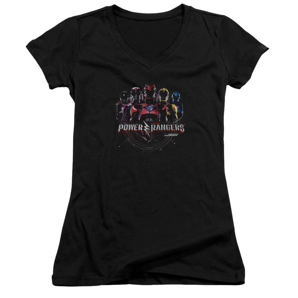 Power Rangers Ranger Circuitry Junior Sheer Cap Sleeve V-Neck Womens T Shirt Black