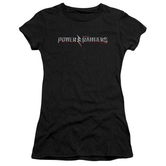 Power Rangers Movie Logo Junior Sheer Cap Sleeve Womens T Shirt Black