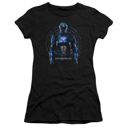 Power Rangers Blue Ranger Junior Sheer Cap Sleeve Womens T Shirt Black