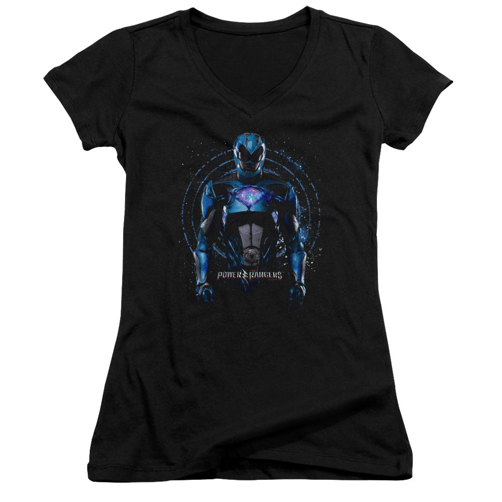 Power Rangers Blue Ranger Junior Sheer Cap Sleeve V-Neck Womens T Shirt Black