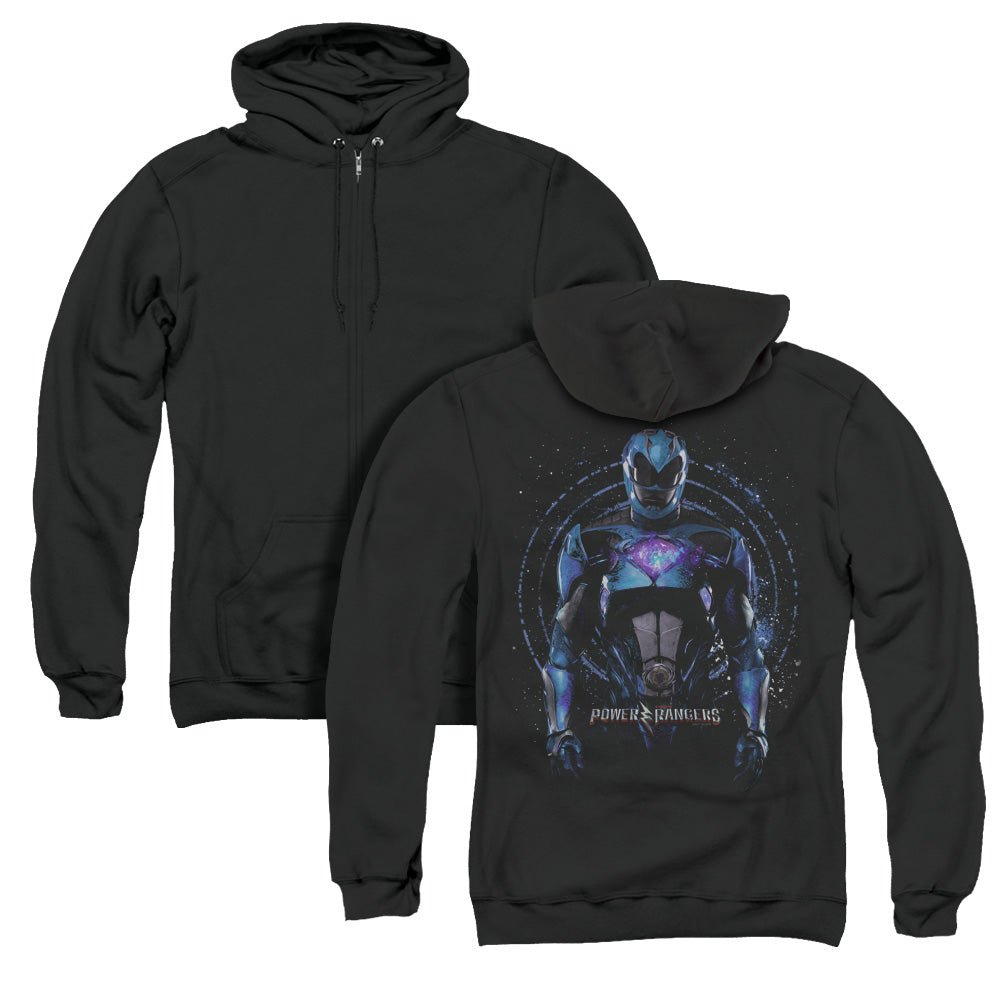 Power Rangers Blue Ranger Back Print Zipper Mens Hoodie Black