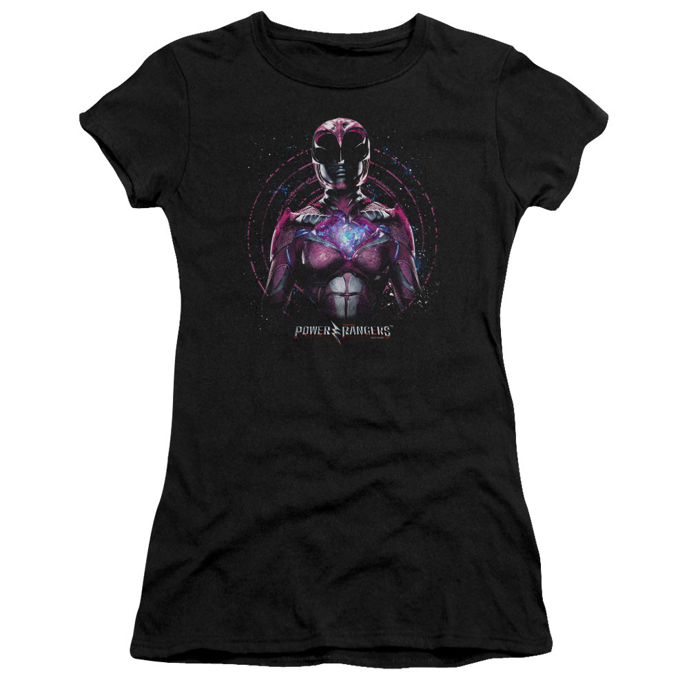 Power Rangers Pink Ranger Junior Sheer Cap Sleeve Womens T Shirt Black