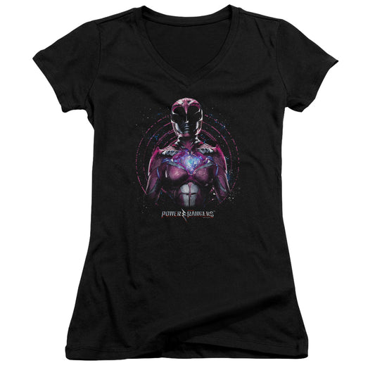 Power Rangers Pink Ranger Junior Sheer Cap Sleeve V-Neck Womens T Shirt Black