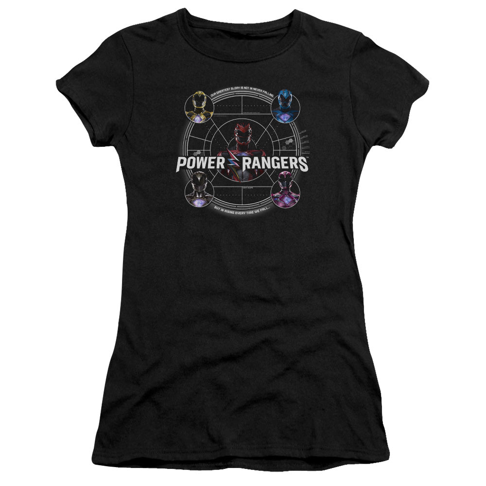 Power Rangers Greatest Glory Junior Sheer Cap Sleeve Womens T Shirt Black