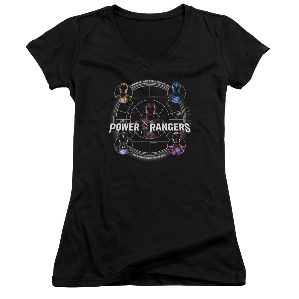 Power Rangers Greatest Glory Junior Sheer Cap Sleeve V-Neck Womens T Shirt Black