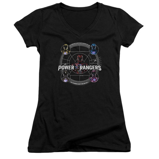 Power Rangers Greatest Glory Junior Sheer Cap Sleeve V-Neck Womens T Shirt Black