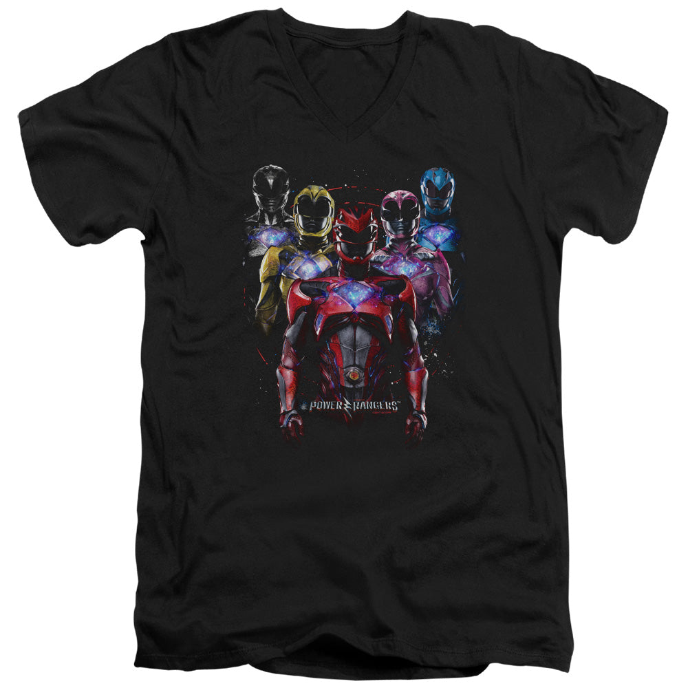 Power Rangers Team Of Rangers Mens Slim Fit V-Neck T Shirt Black