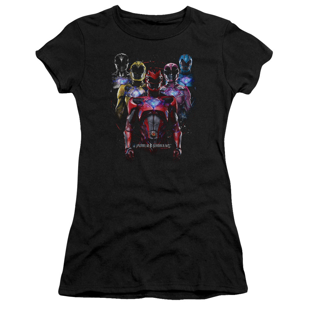 Power Rangers Team Of Rangers Junior Sheer Cap Sleeve Womens T Shirt Black