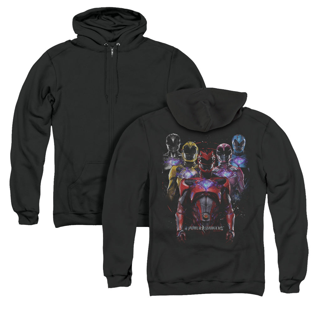 Power Rangers Team Of Rangers Back Print Zipper Mens Hoodie Black