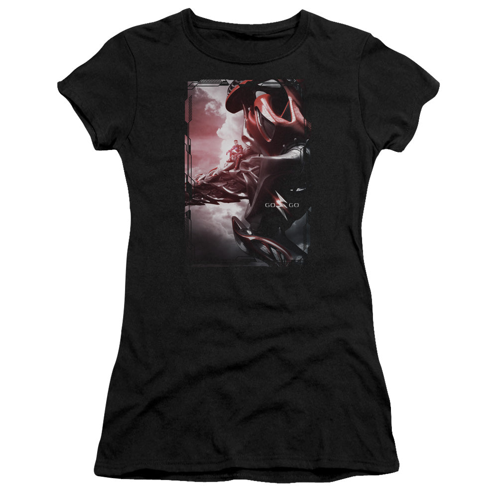 Power Rangers Red Zord Poster Junior Sheer Cap Sleeve Womens T Shirt Black