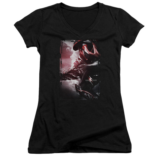 Power Rangers Red Zord Poster Junior Sheer Cap Sleeve V-neck Womens T Shirt Black