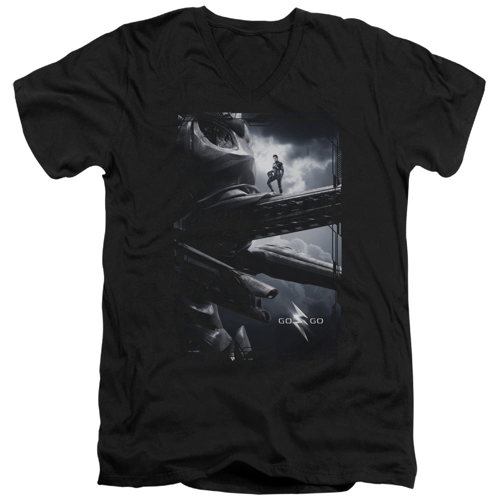 Power Rangers Black Zord Poster Mens Slim Fit V-neck T Shirt Black