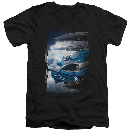 Power Rangers Blue Zord Poster Mens Slim Fit V-neck T Shirt Black