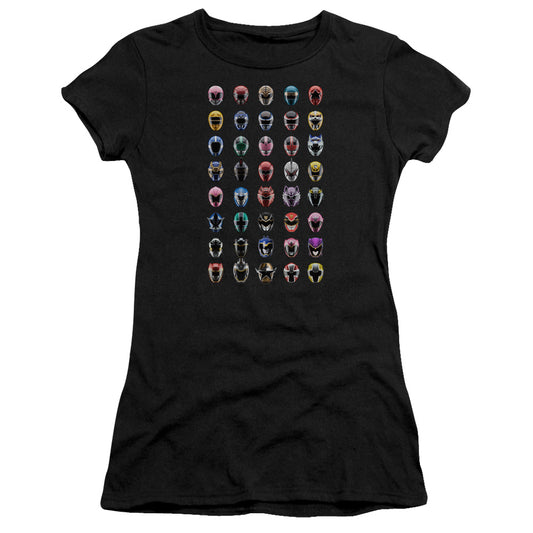 Power Rangers Visual Timeline Junior Sheer Cap Sleeve Womens T Shirt Black