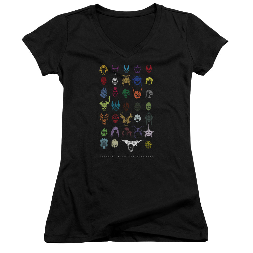 Power Rangers Villains Junior Sheer Cap Sleeve V-neck Womens T Shirt Black