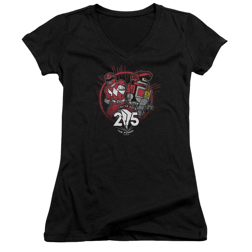 Power Rangers Red 25 Junior Sheer Cap Sleeve V-Neck Womens T Shirt Black