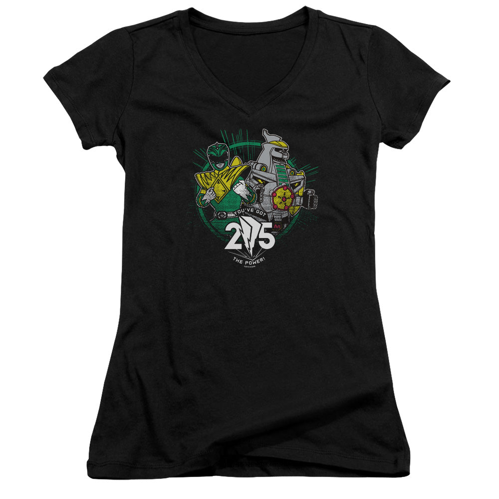 Power Rangers Green 25 Junior Sheer Cap Sleeve V-Neck Womens T Shirt Black