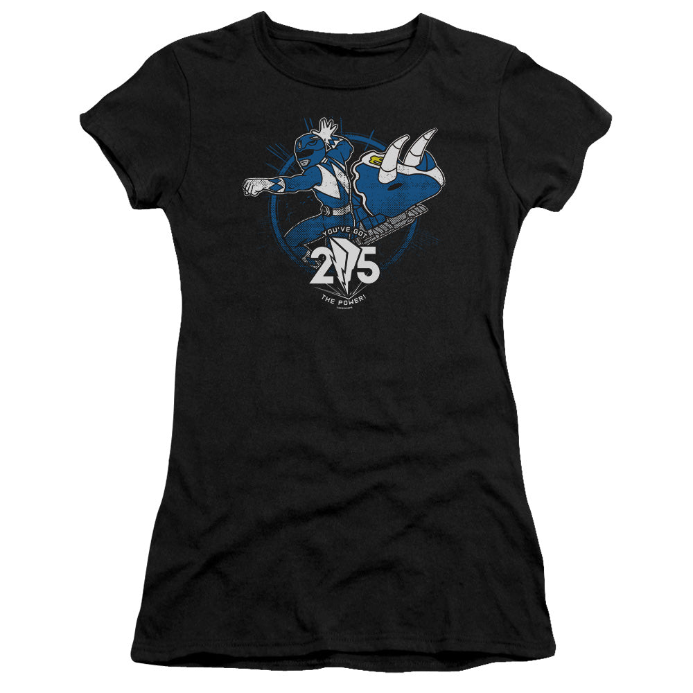 Power Rangers Blue 25 Junior Sheer Cap Sleeve Womens T Shirt Black