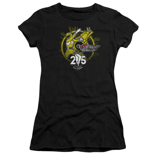 Power Rangers Yellow 25 Junior Sheer Cap Sleeve Womens T Shirt Black