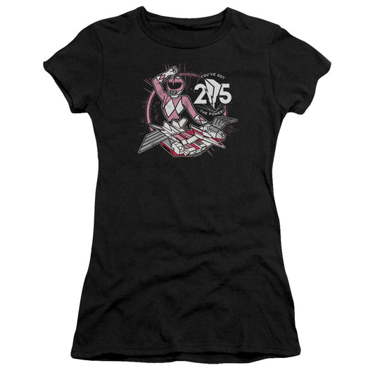 Power Rangers Pink 25 Junior Sheer Cap Sleeve Womens T Shirt Black