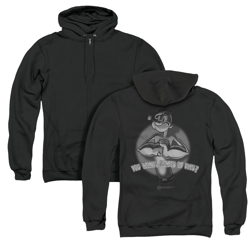 Popeye Somes Of This Back Print Zipper Mens Hoodie Black