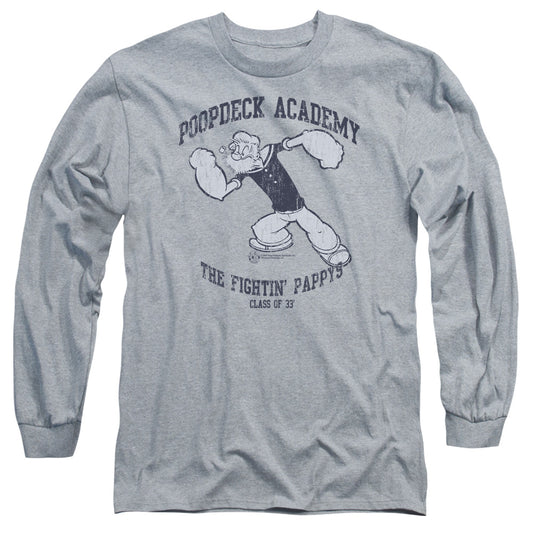 Popeye Poopdeck Academy Mens Long Sleeve Shirt Athletic Heather