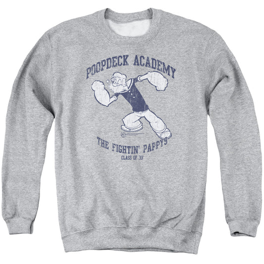 Popeye Poopdeck Academy Mens Crewneck Sweatshirt Athletic Heather