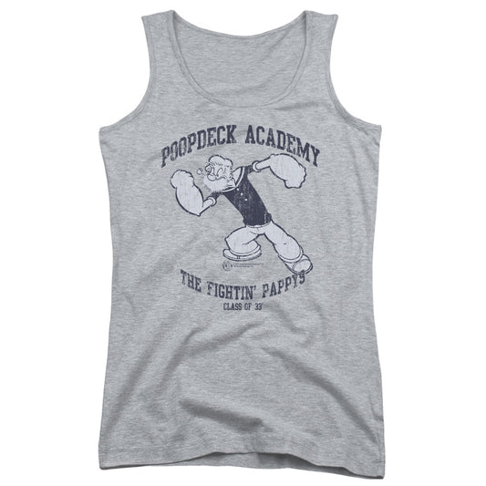 Popeye Poopdeck Academy Womens Tank Top Shirt Athletic Heather