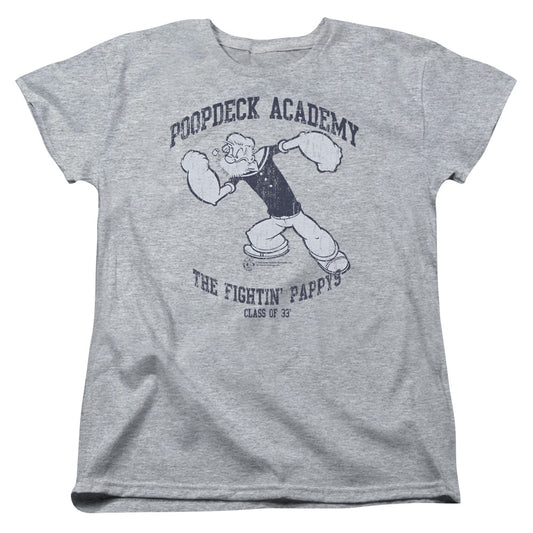 Popeye Poopdeck Academy Womens T Shirt Athletic Heather