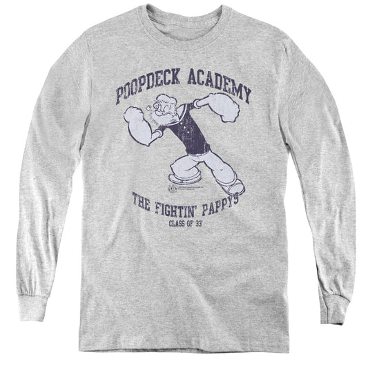 Popeye Poopdeck Academy Long Sleeve Kids Youth T Shirt Athletic Heather