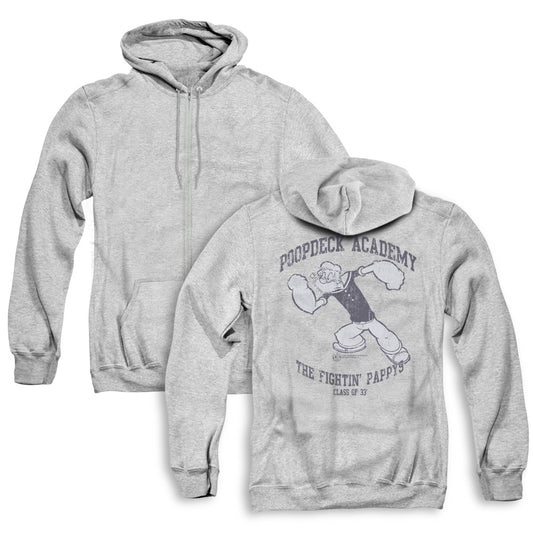 Popeye Poopdeck Academy Back Print Zipper Mens Hoodie Athletic Heather