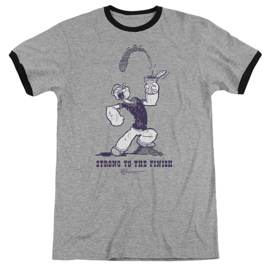 Popeye Strong To The Finish Heather Ringer Mens T Shirt Heather Black