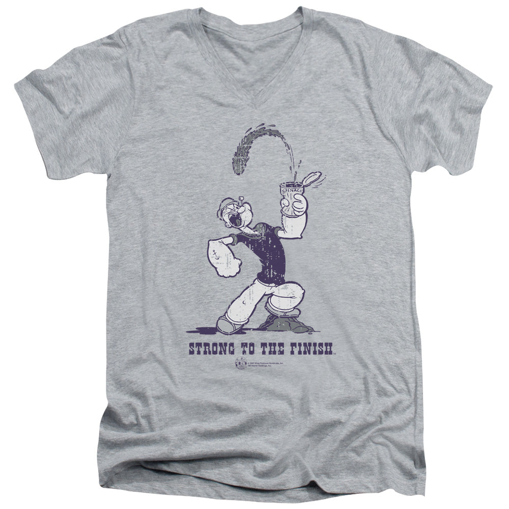 Popeye Strong To The Finish S S Adult V Neck Athletic Heather