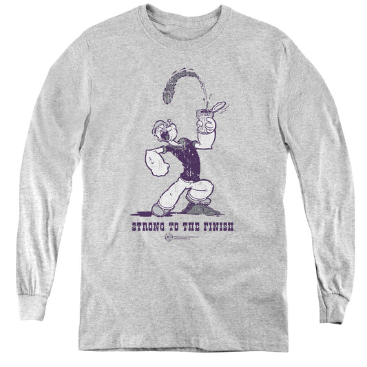 Popeye Strong To The Finish Long Sleeve Kids Youth T Shirt Athletic Heather