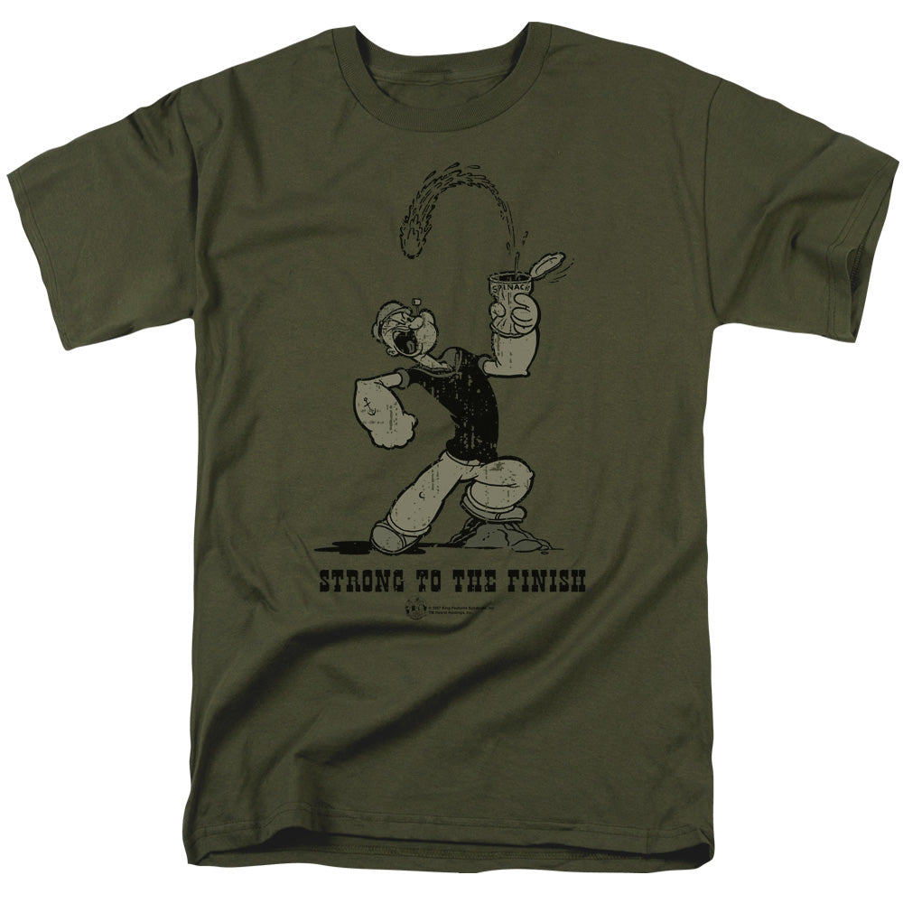 Popeye Strong To The Finish Mens T Shirt Military Green