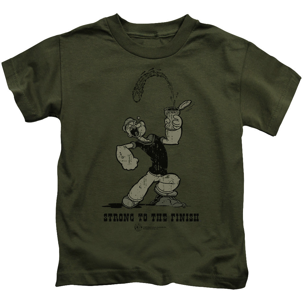 Popeye Strong To The Finish Juvenile Kids Youth T Shirt Military Green