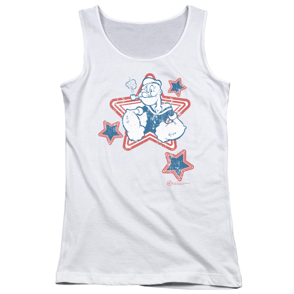 Popeye Stars Womens Tank Top Shirt White