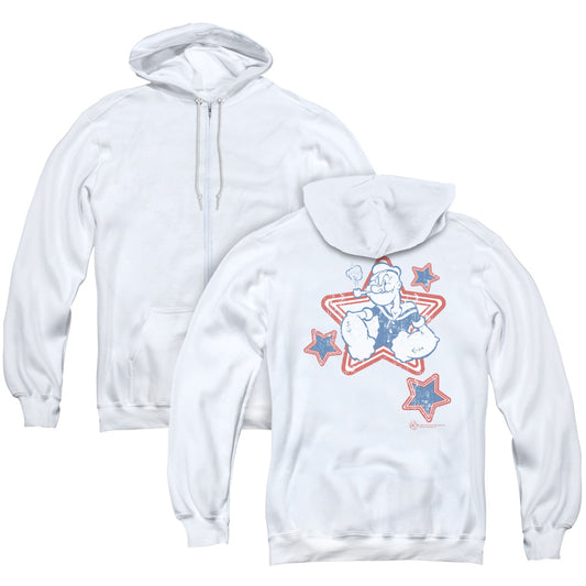 Popeye Stars Back Print Zipper Mens Hoodie White