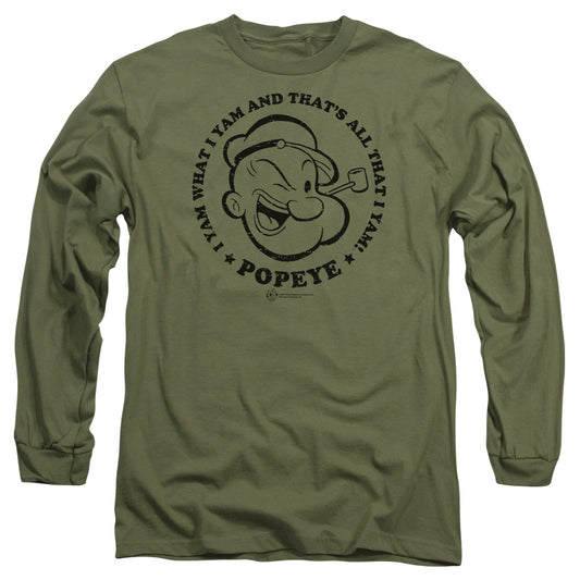 Popeye I Yam Mens Long Sleeve Shirt Military Green