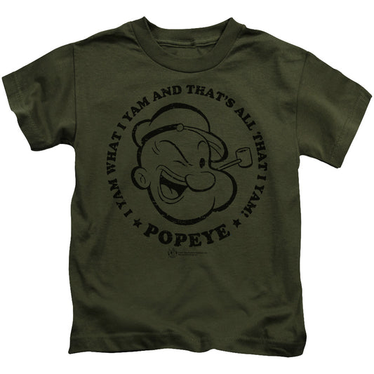 Popeye I Yam Juvenile Kids Youth T Shirt Military Green